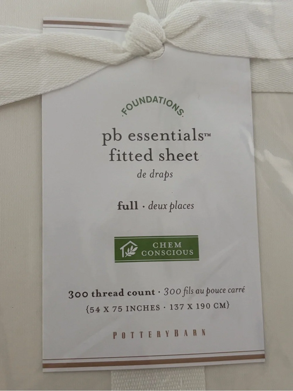 NEW Pottery Barn FULL PB Organic Cotton 300 Thread Flat & Full Sheets Ivory
